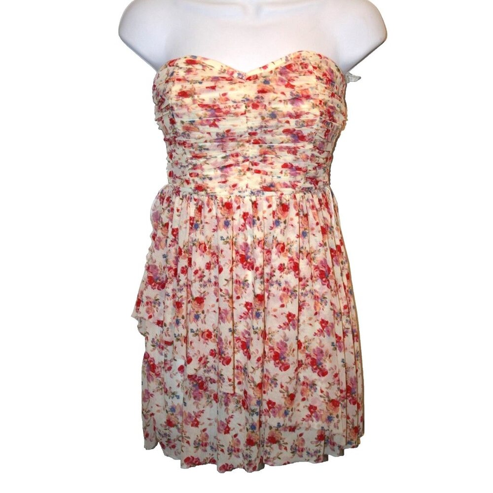 Wet Seal Short Mini Sundress Dress Floral Cream Ivory Red Purple Size Small S